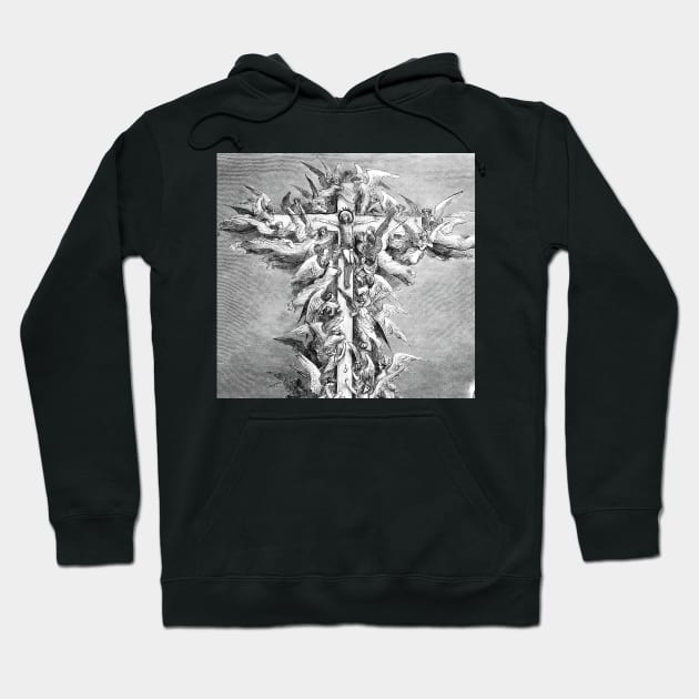 Christ crucified surrounded by angels and archangels Hoodie by Marccelus